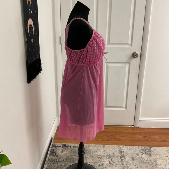 Y2K Cacique Sheer Ruffle Trim Bow Front Baby Doll Sleep Dress Size 18/20 Pink - Picture 2 of 2